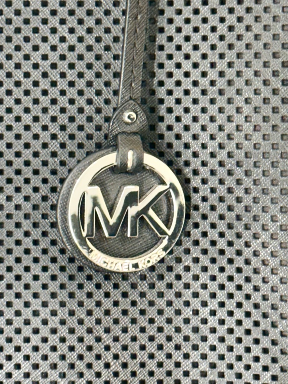 NWOT Michael Kors Black Perforated Tote Bag Large MK Charm Logo Shoulder Handbag - Picture 4 of 8